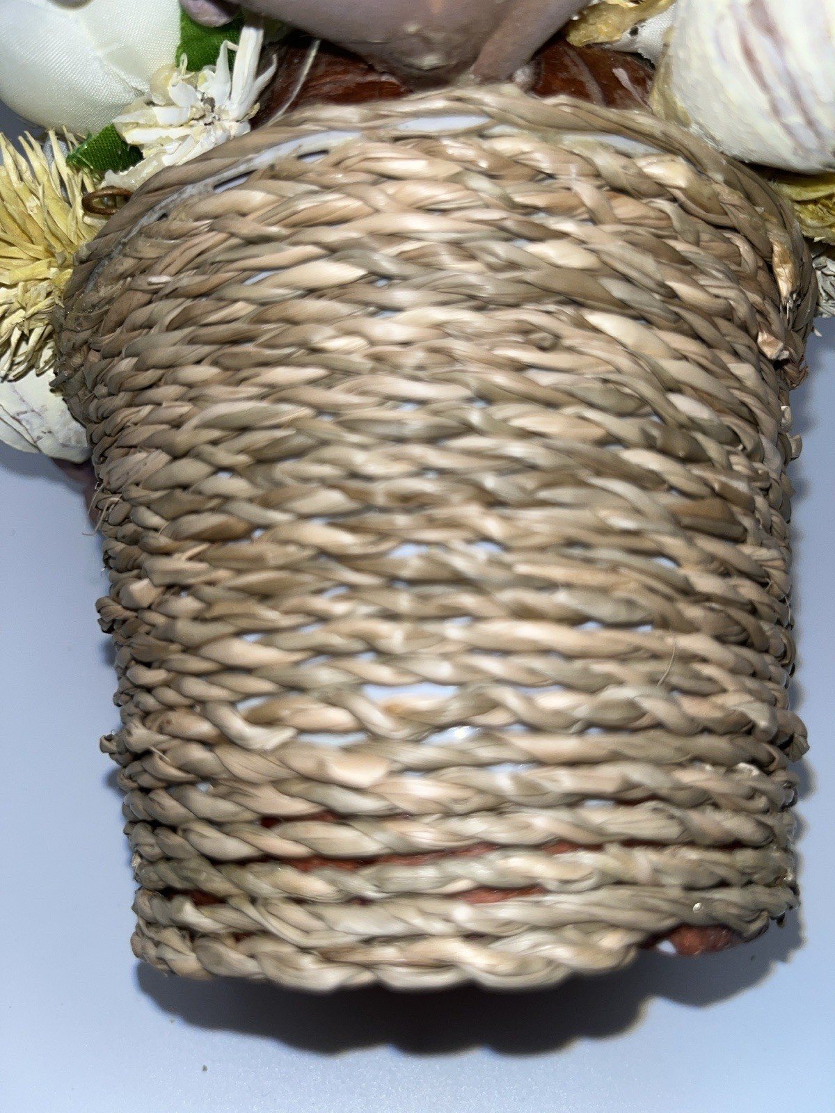 Sola Wood Rose Floral Arrangement Lavender Mauve Ivory Faux Flower Weave Basket