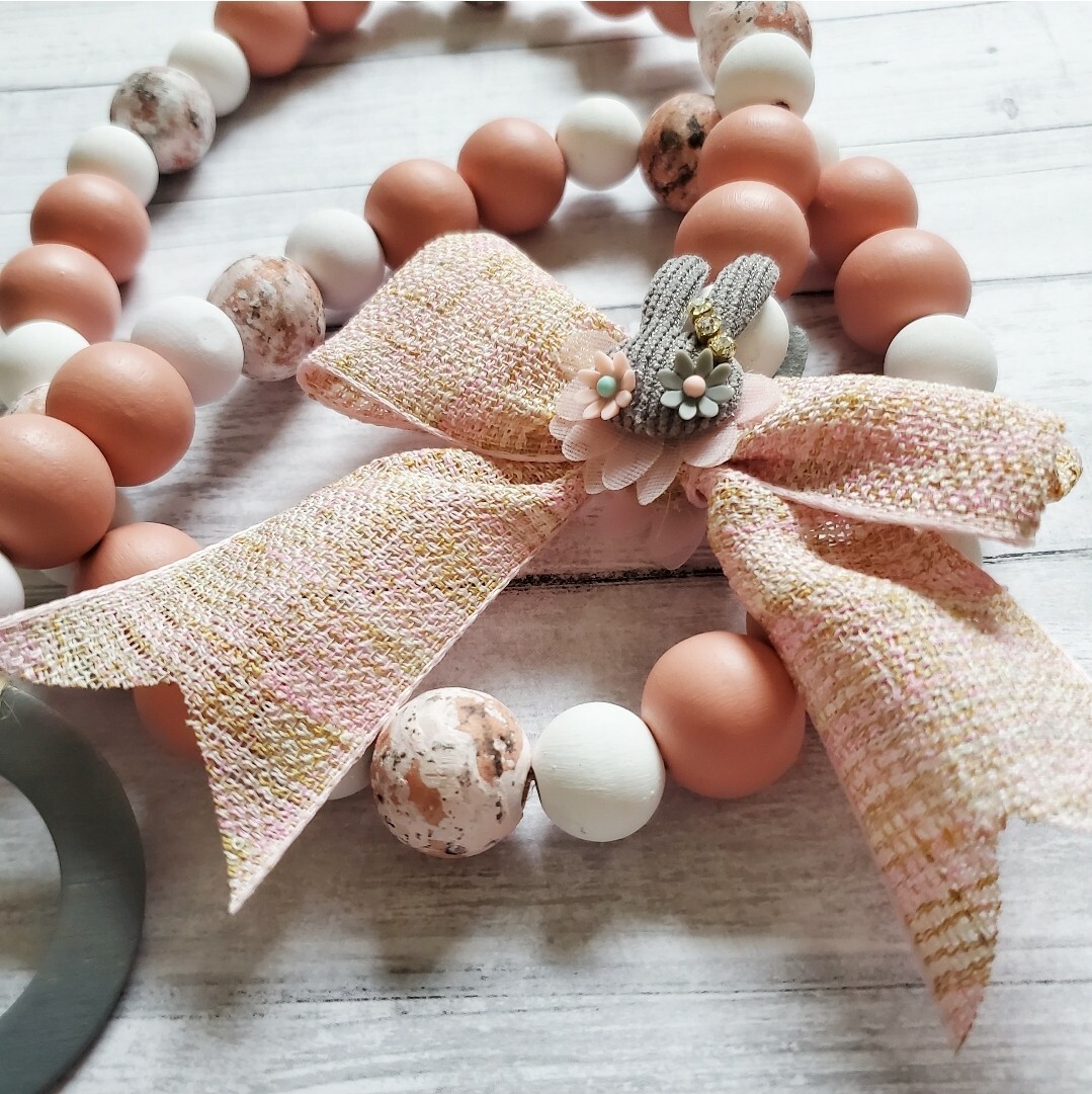 Wood Garland Easter farmhouse decor tier tray wooden home pink CUTE Handpainted