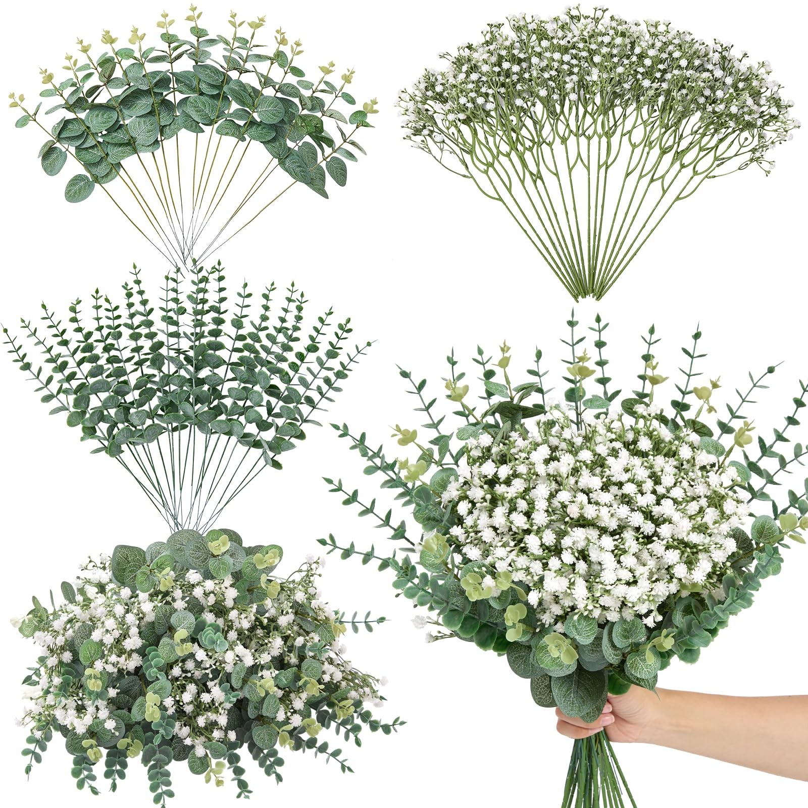 Serwalin 50 Pcs Mixed Artificial Eucalyptus Stems,Babys Breath Artificial Flo…