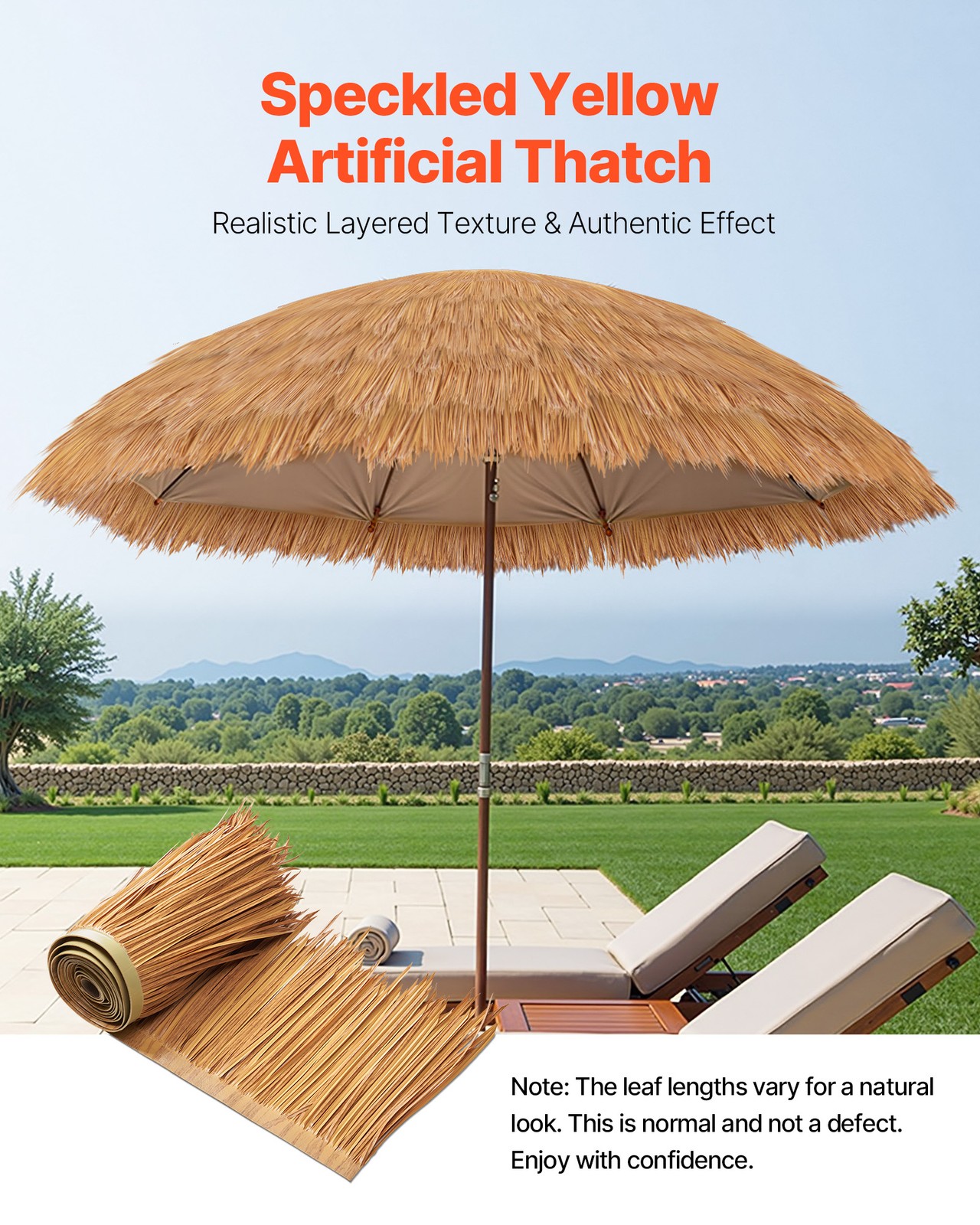 VEVOR 1.3×3.2 ft Artificial Thatch Roofing Mexican Style Tiki Hut Grass Roof