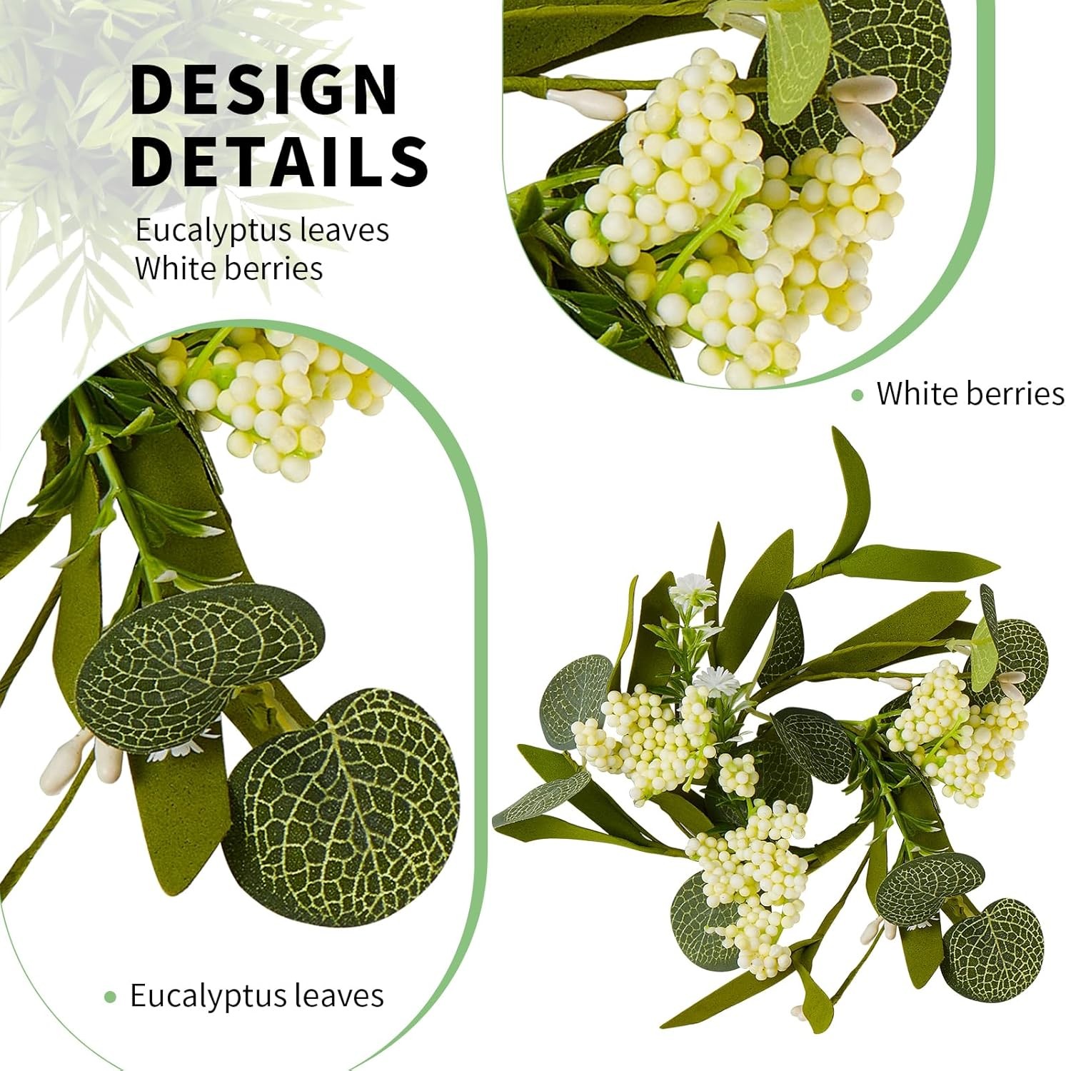 4 PCS Eucalyptus Taper Candle Rings Wreaths White Berry 1.38″ Mini Spring Summer