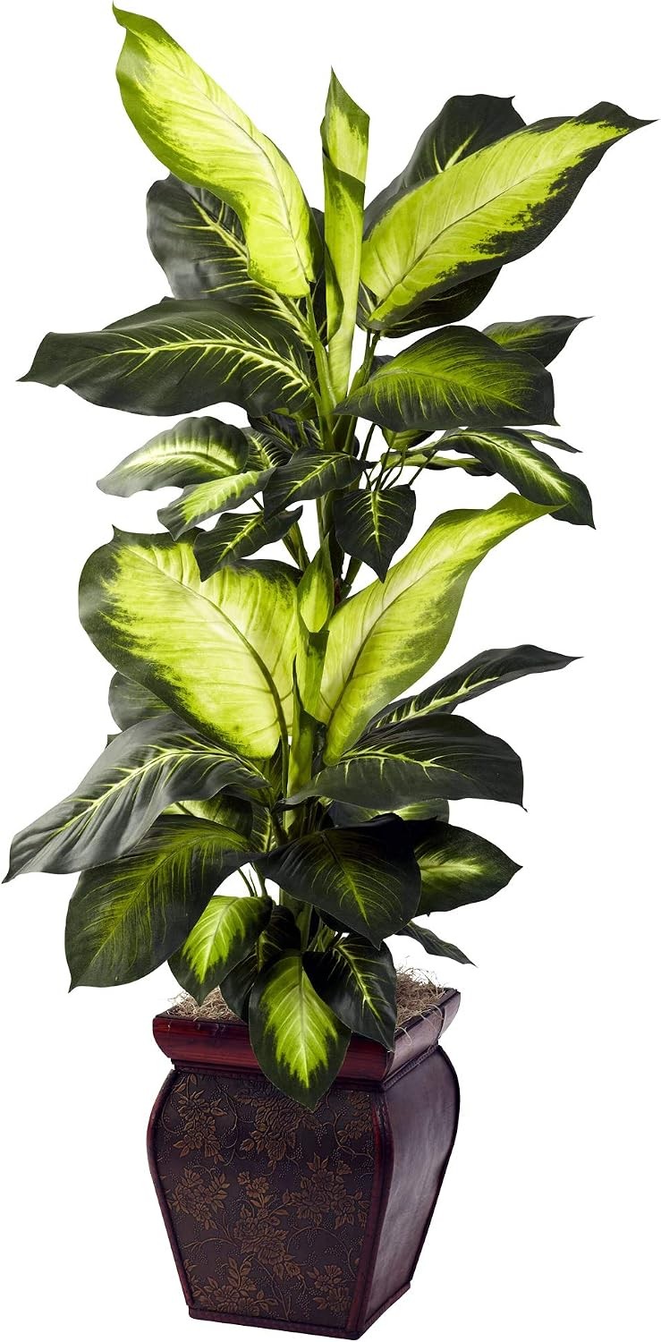 Artificial Dieffenbachia, Floor Plant Faux Greenery With Decorative Planter For