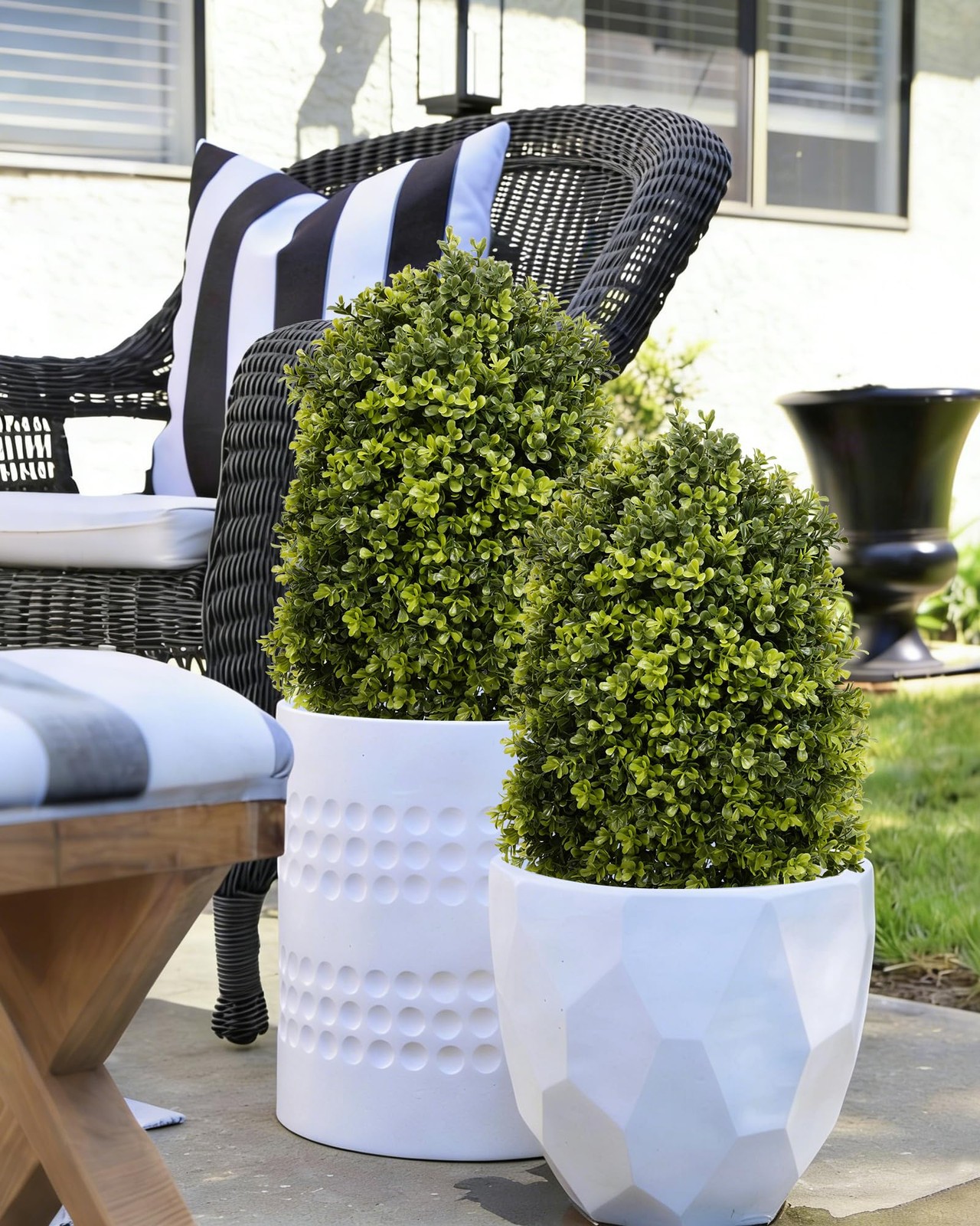 25″ Artificial Boxwood Topiary Tree,2 Pack Plants Outdoor with Ground Spike U…