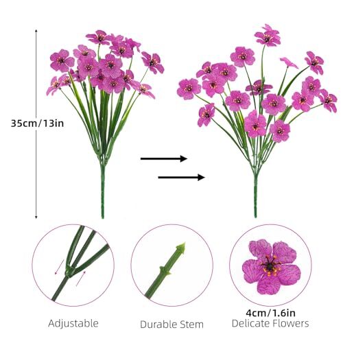 6 Bundles Artificial Flowers for Outdoors, UV Resistant Fake 6PCS Purple