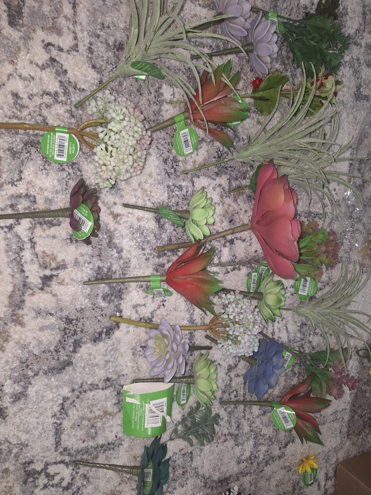Plastic Faux Flower Lot Of Around 25 Pieces Most Are New With Tags.