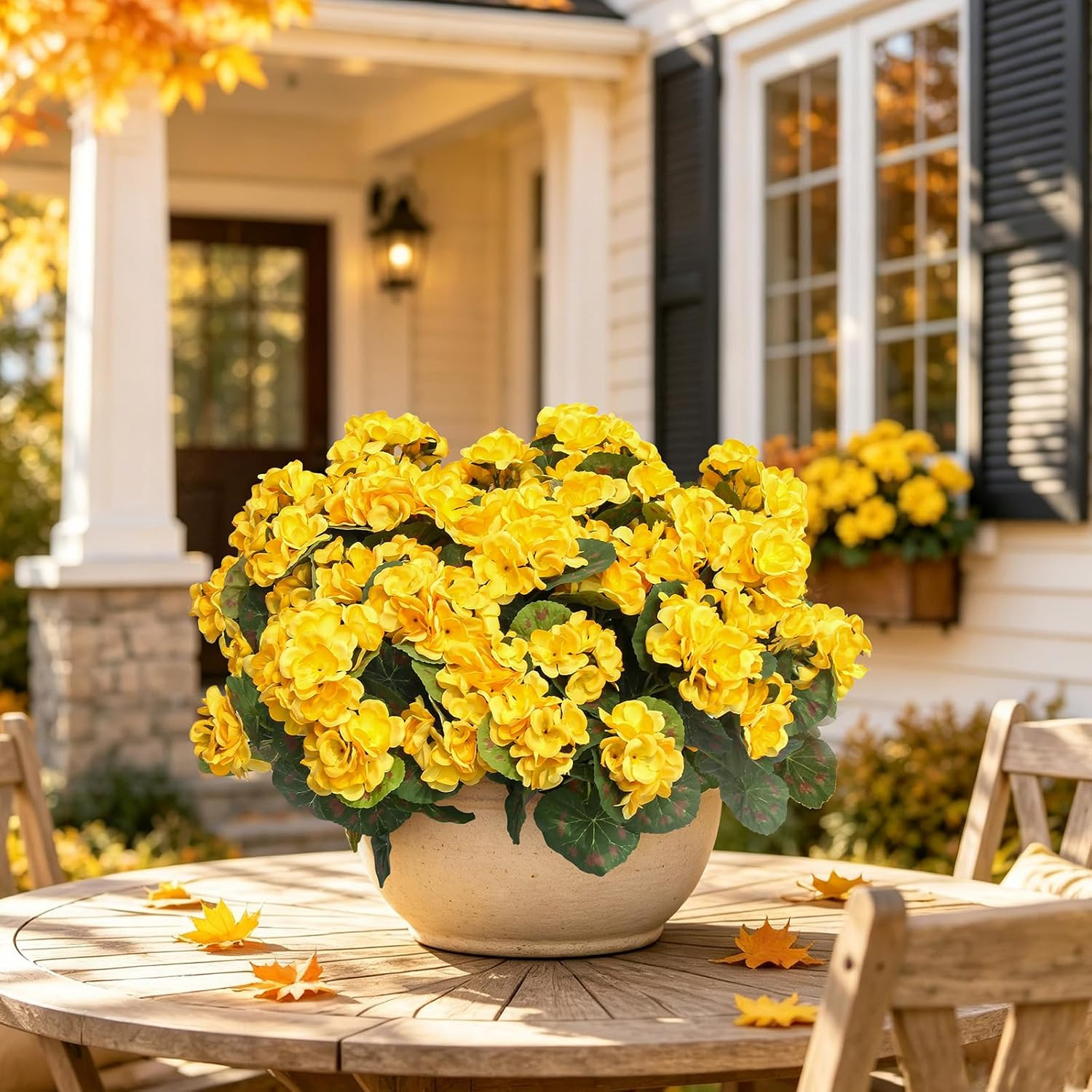 Artificial Geraniums Fake Flowers for Outdoor, 6PCS Yellow | UV Resistant Fall A