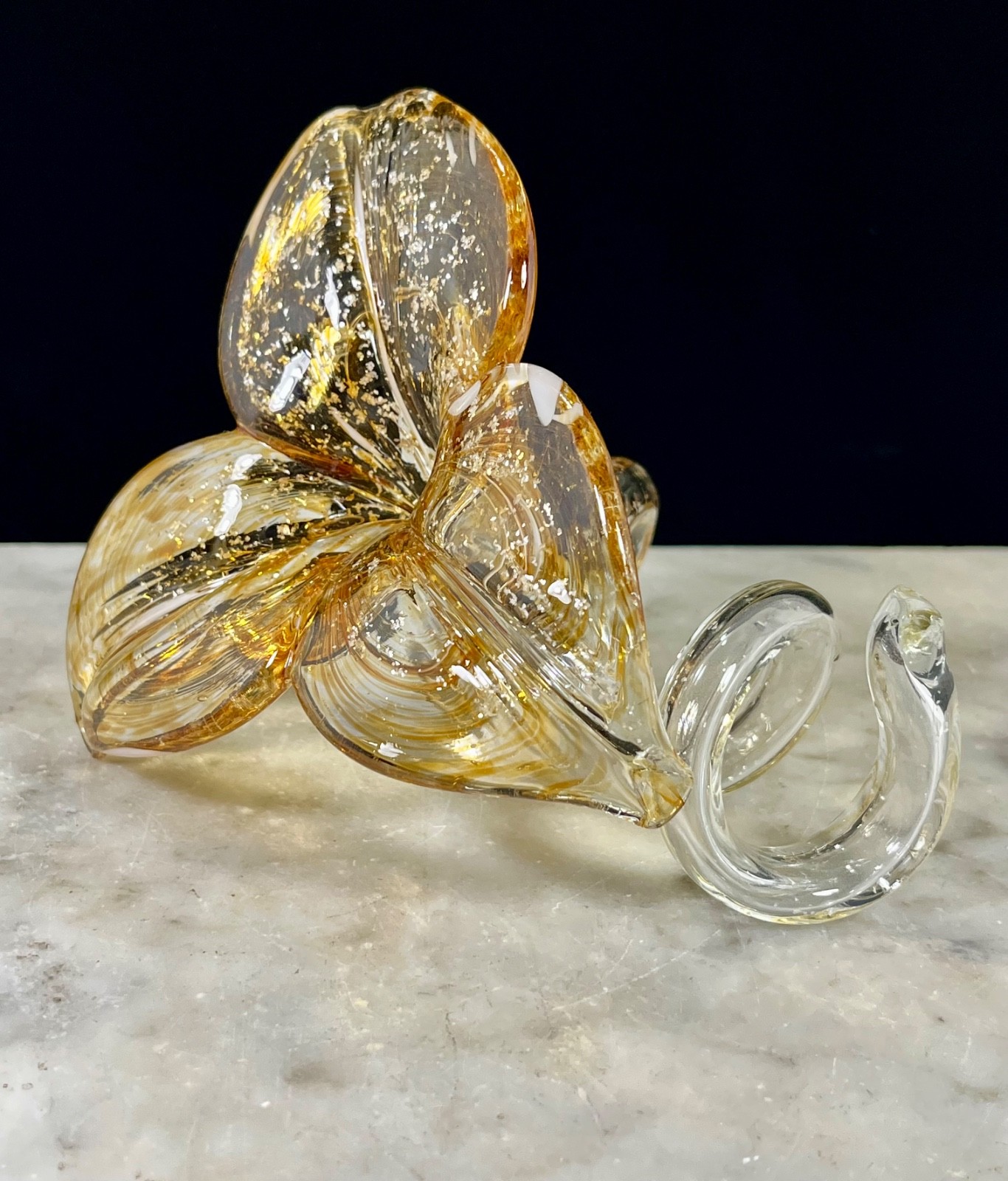 VTG Hand Blown Glass Petal Flower Amber Color
