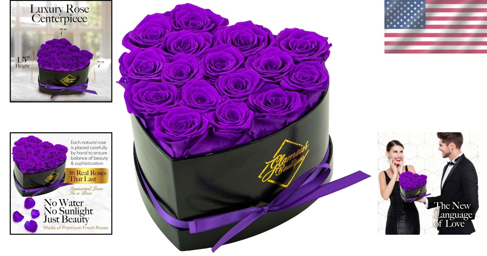 Romantic 16 Flower Heart Box with Eternal Purple Roses – Hassle-Free Décor