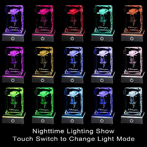 3D Rose Crystal Multicolor Nightlight,I Love You Decolamp,Christmas A-Rose