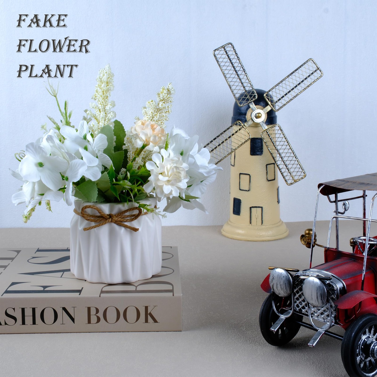 Artificial Potted Flowers White Small Ceramic Vase Fake Flower Plants Desktop De