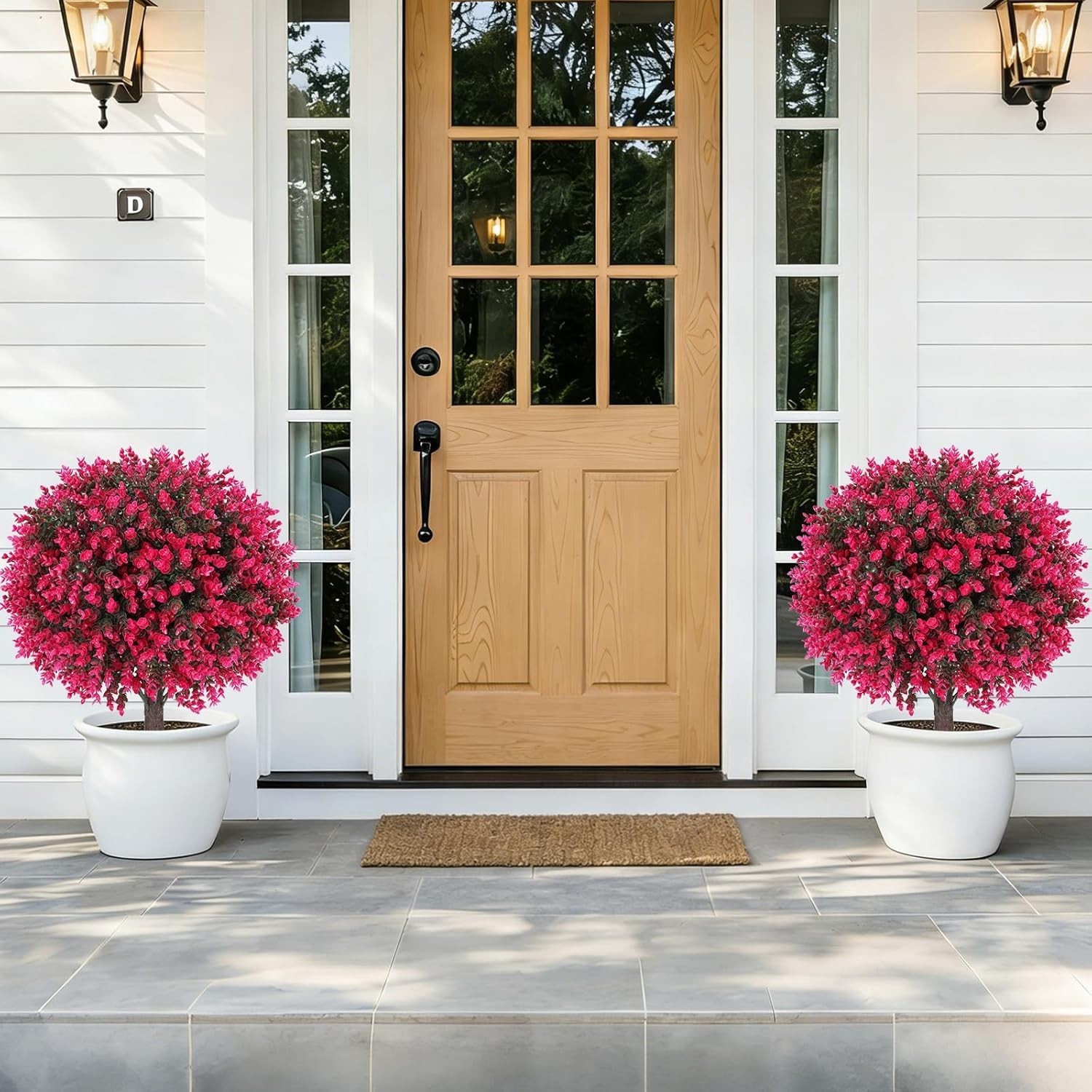 24″ Artificial Eucalyptus Topiary Ball Trees with Ground Spike Set of 2, UV R…