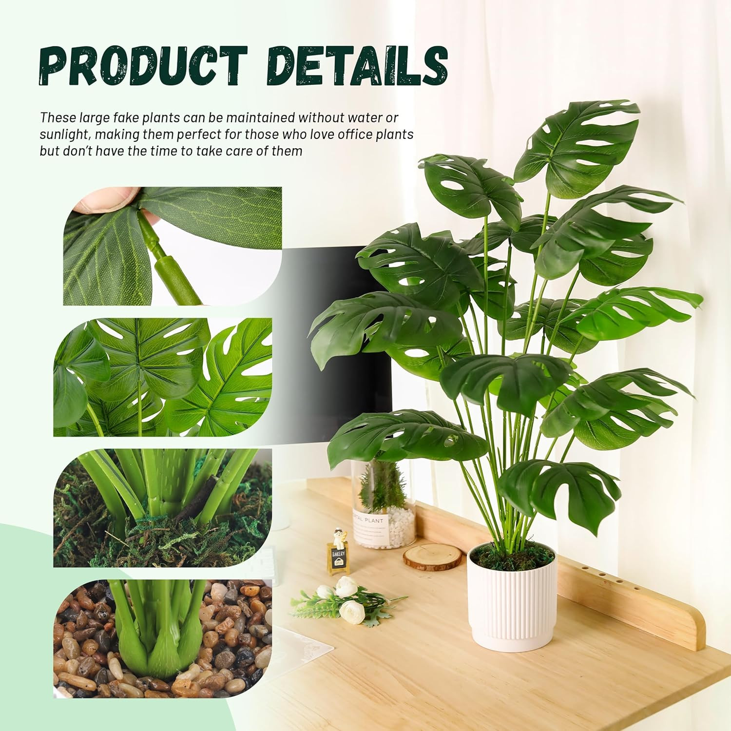 28″ Fake Plants Large Artificial Monstera Faux Potted Plants Indoor Tall for Out