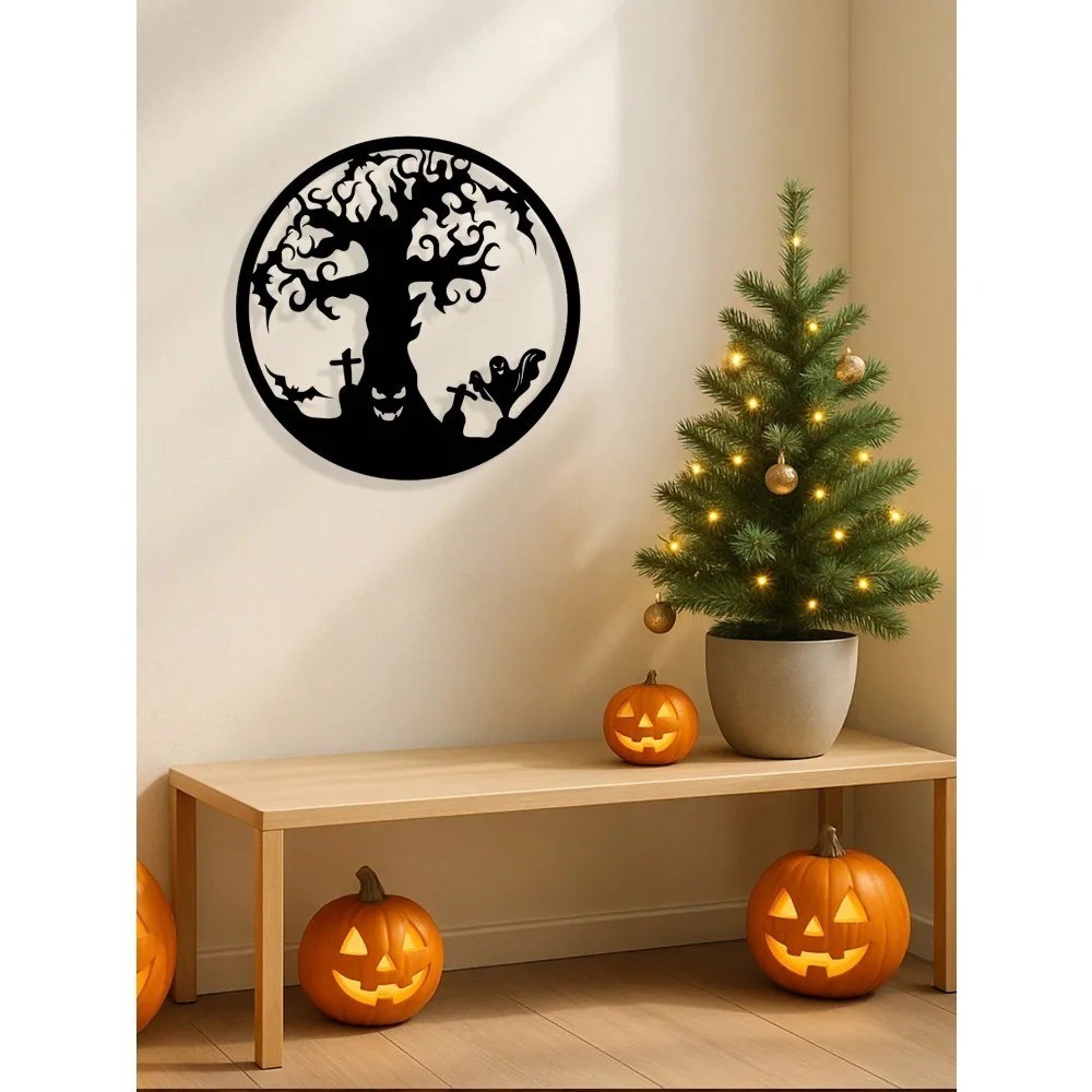 Gothic Halloween Black Iron Tree Wall Art – Spooky Living Room Outdoor Decor