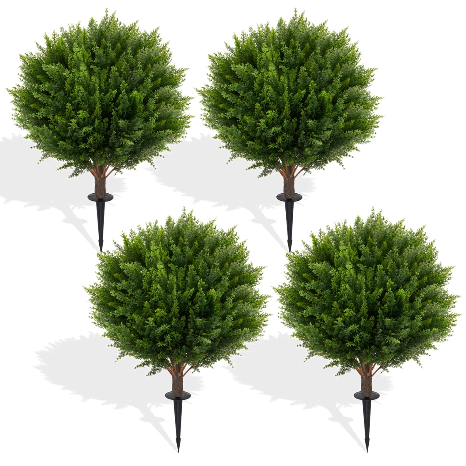 Artificial Round Cypress Topiary Trees with Ground Spike, 4 Pack UV Resistant…