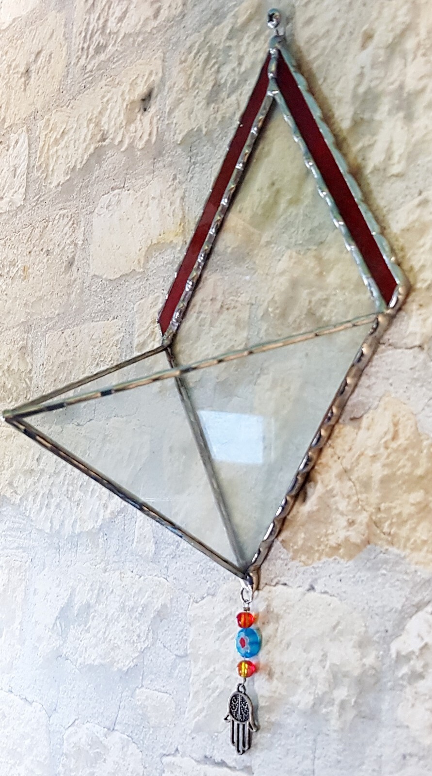 Transparent Terrarium in Shaped of Diamond Stained Glass with Red frame