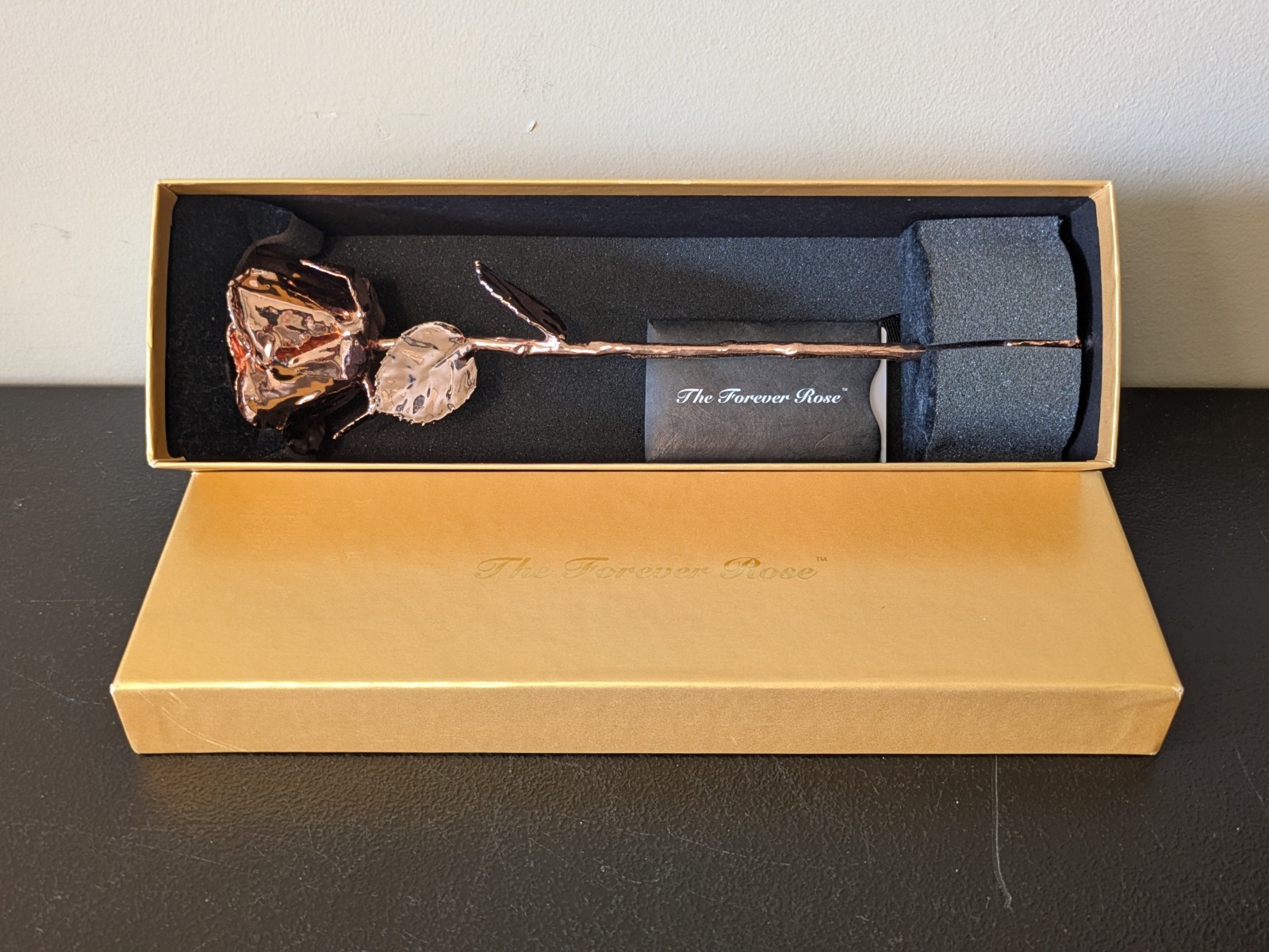 The Forever Rose Gold 24 Karat Dipped REAL Preserved Flower w Certificate 12″ In