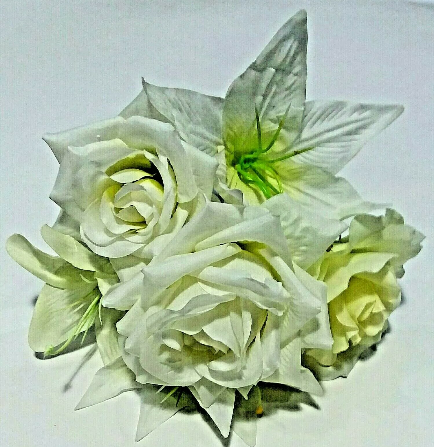 Mixed Ivory Flowers Large Bloom 14″ Bush Vase Home Indoor Outdoor Decor US #2040