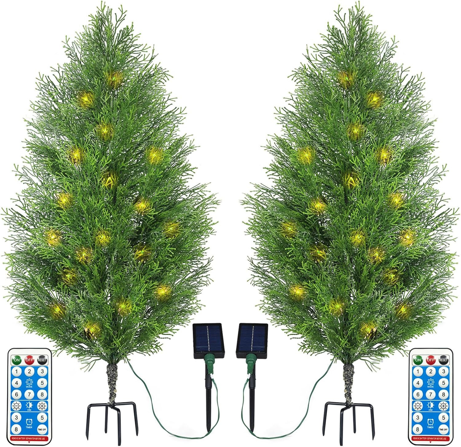 Solar-Powered Artificial Cypress Topiary Trees with LED Lights – 2 Pack
