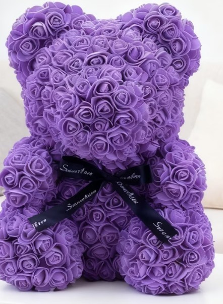 Purple Rose Teddy Bear Made of Artificial Flower Romantic Gift for Valentine day