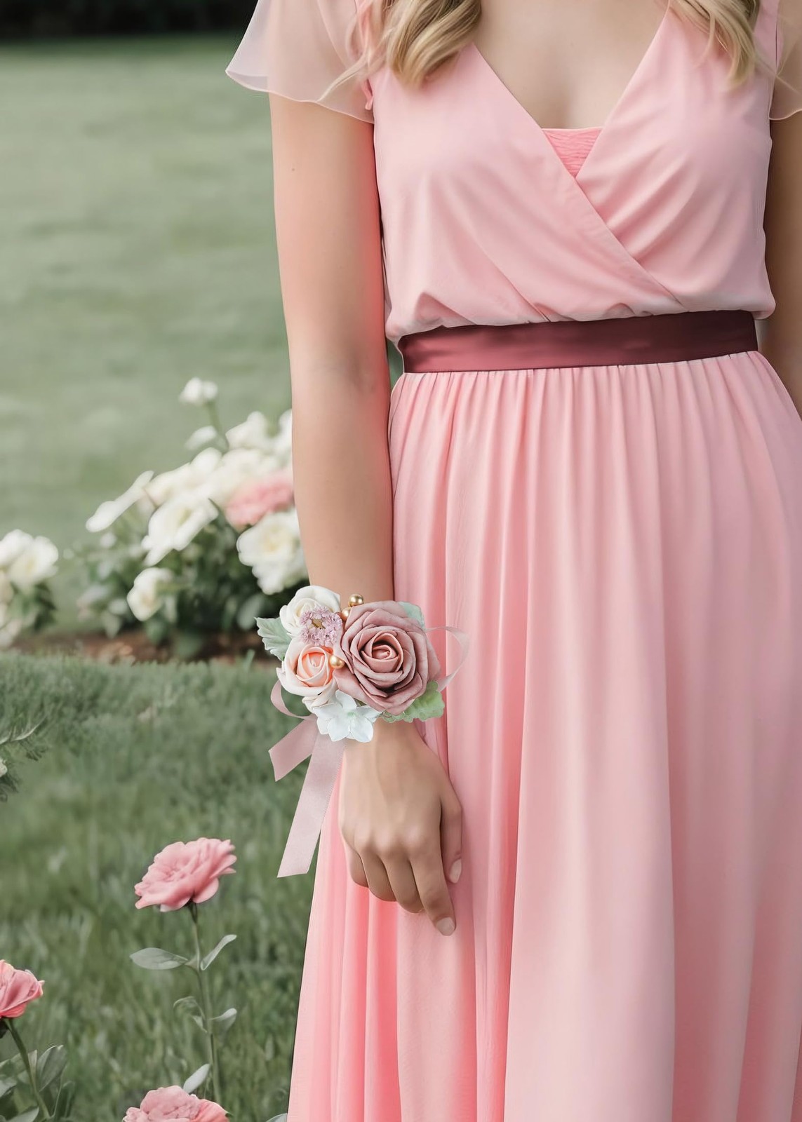 Dusty Blush Pink Artificial Rose Wedding Wrist Corsages Wristlet 2 PK