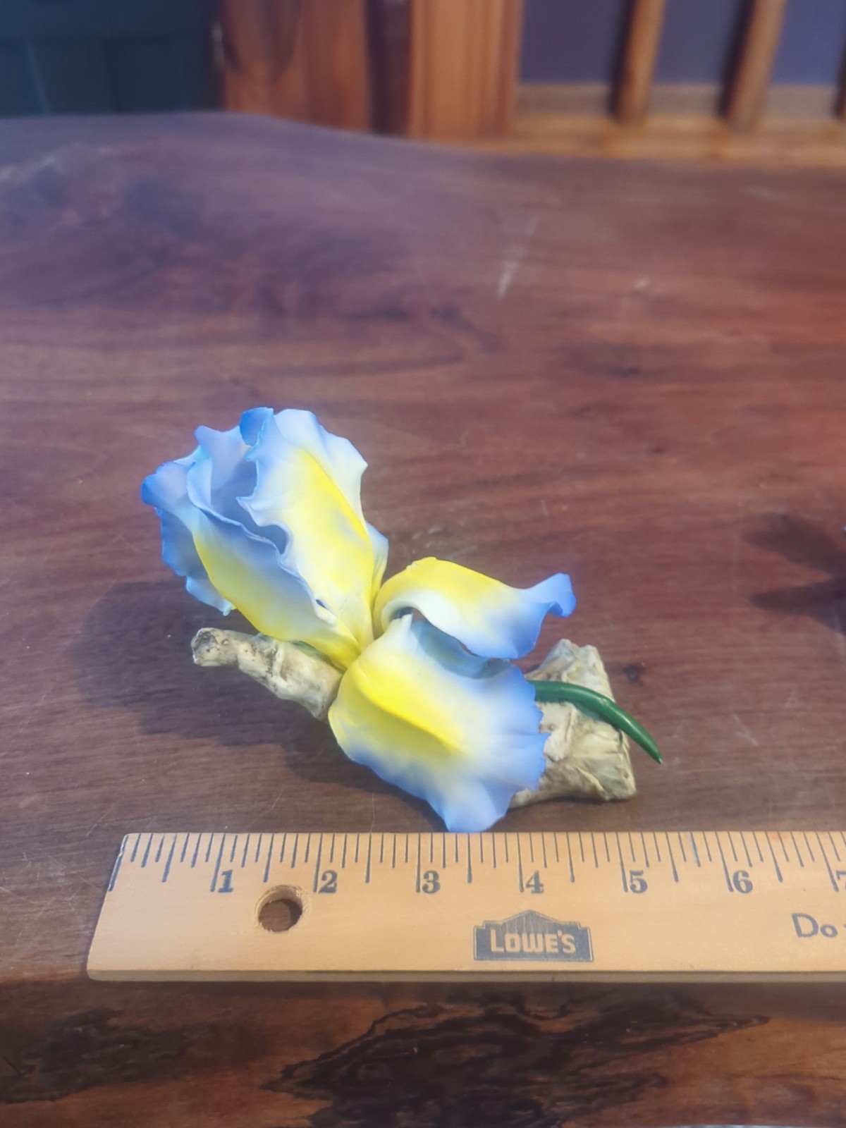 Vintage Blue Yellow Iris Fabar Capodimonte Porcelain Italy Flower Sculpture
