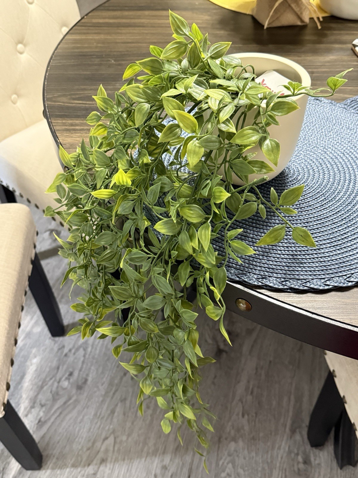 Artificial Hanging Vine Plant Faux Greenery Trailing Leaves White Pot Home Decor