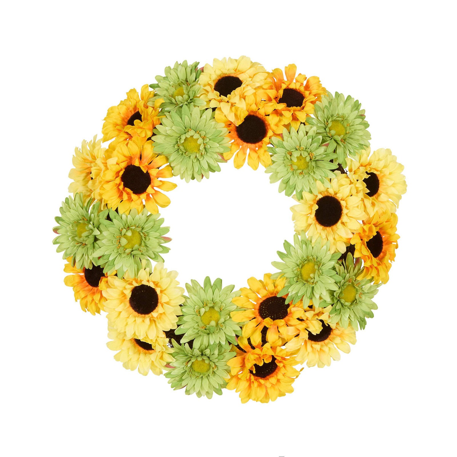 19 in. Spring Garden Accents Yellow Cosmos Wreath with Yellow and Green Sunflowe