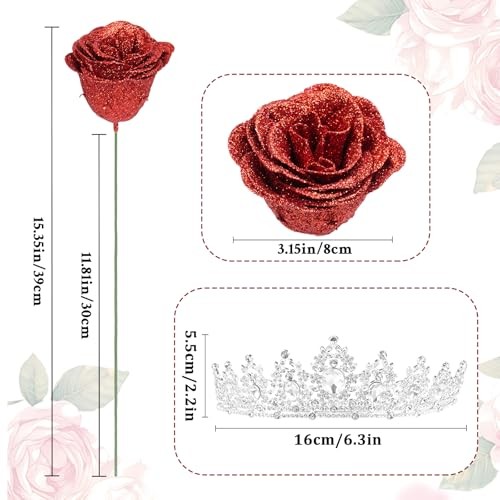 Glitter Roses Bouquet, Birthday Gifts for Women Mom, DIY Fake 36pcs Red