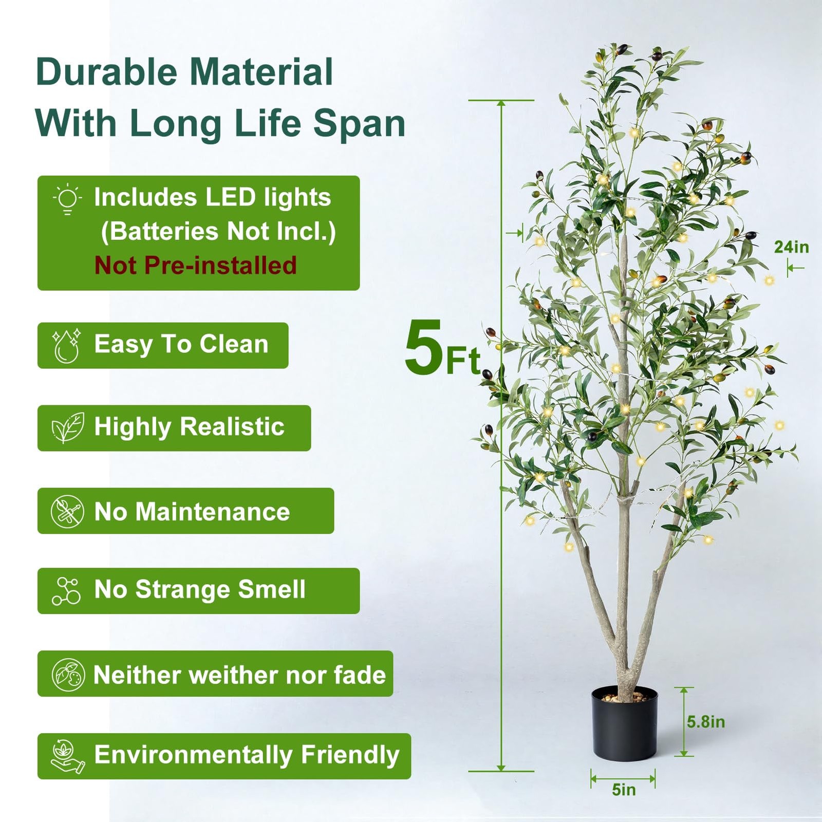 Olive Trees Artificial Indoor, 5FT Tall Faux Olive Tree with Moss and Planter…