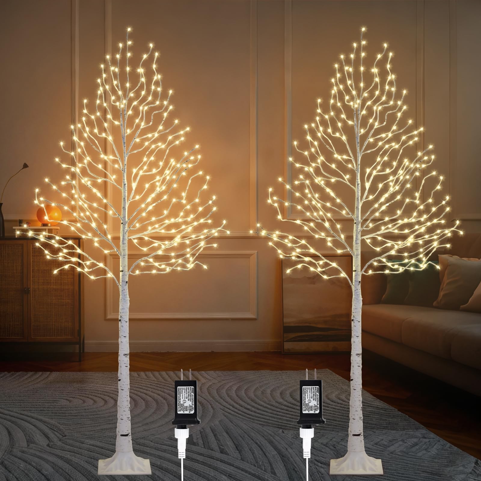 2-Pack 6FT Lighted Birch Tree with Timer, Total 520 Pre-lit Artificial Twig T…