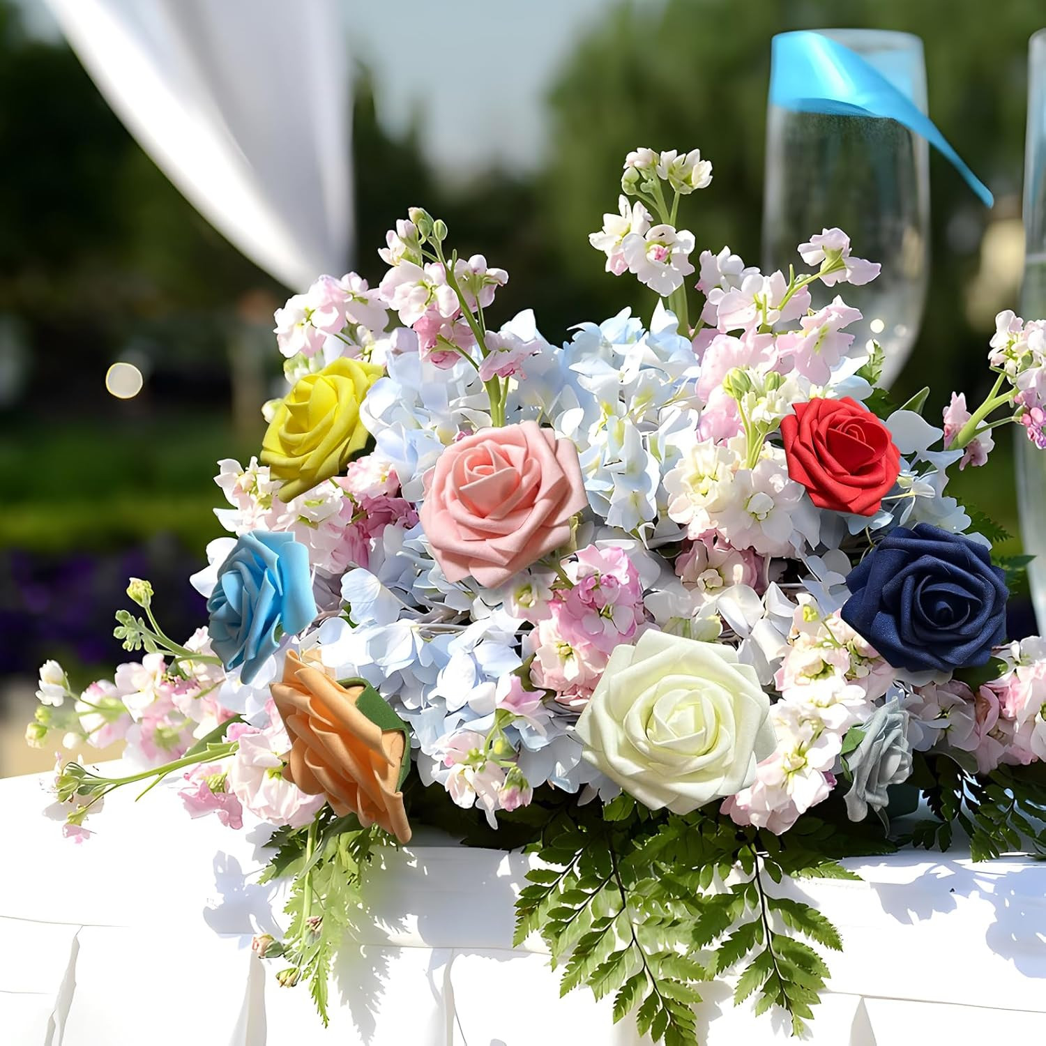 [25PCS] Navy Blue Roses Artificial Flowers with Long Stem Real Touch Fake Foam R