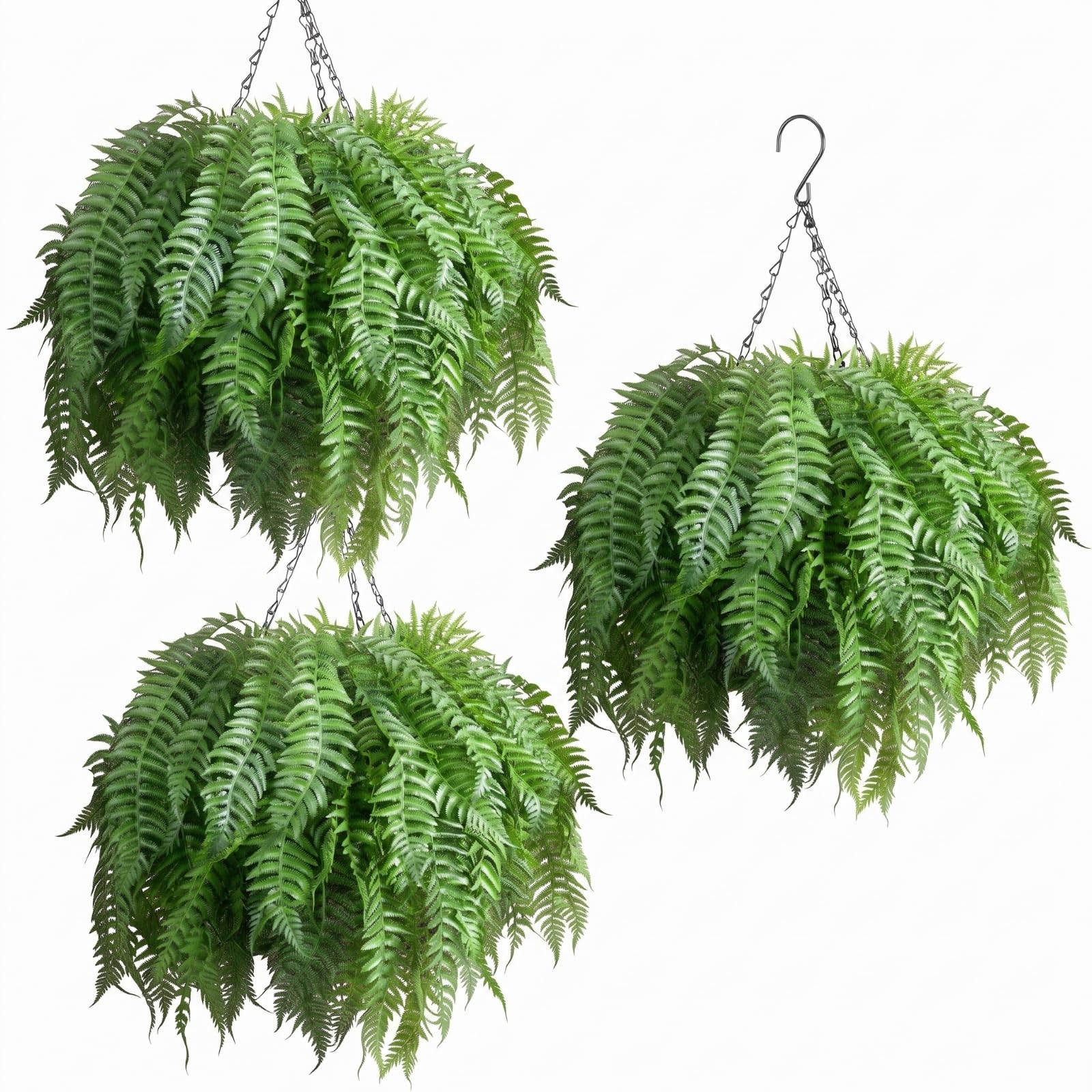 3 Pack Artificial Flowers Outdoor Fake Fern Plants 3 Hanging Basket Planters …