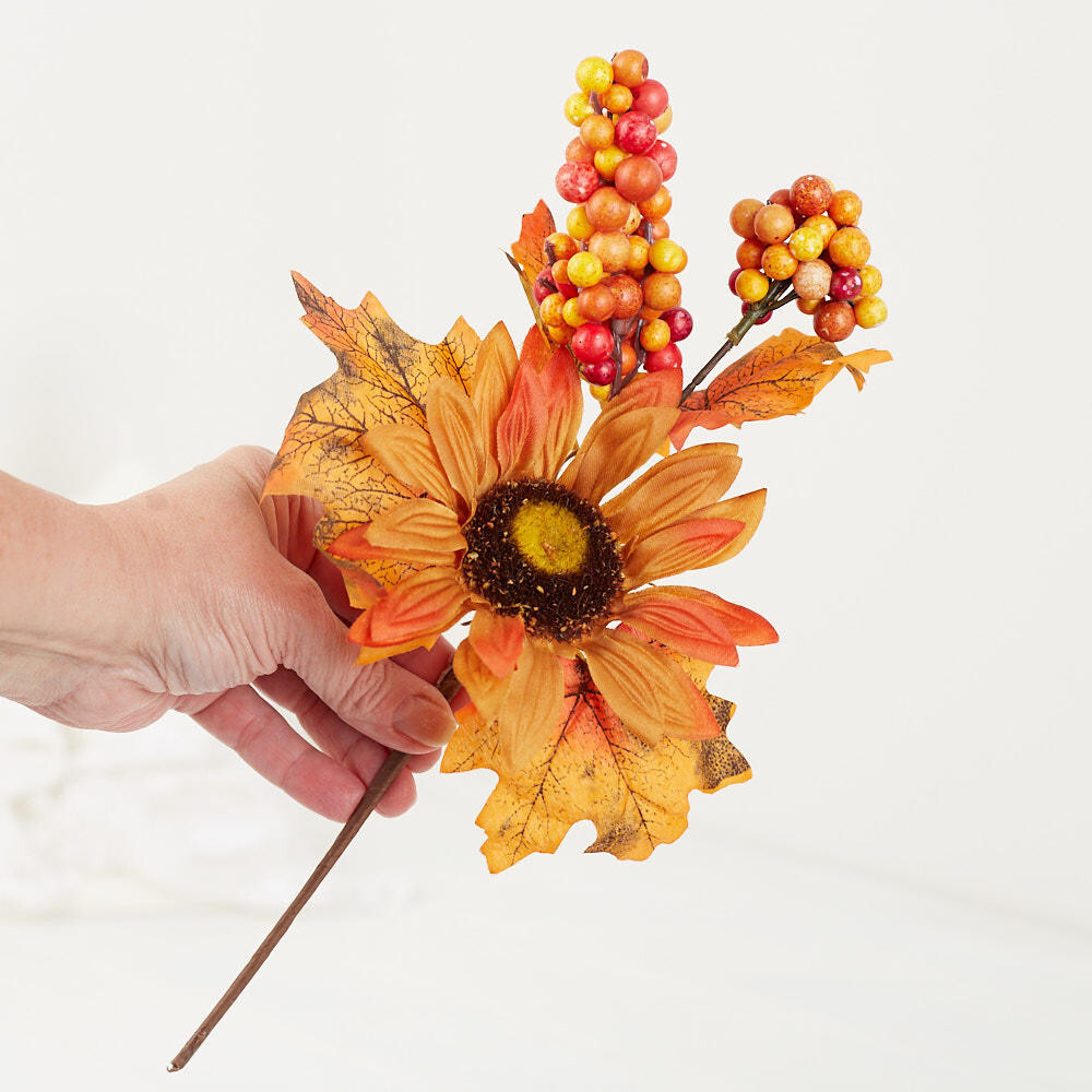 Group of 6 Fall Artificial Maple Leaf and Harvest Sunflower 12-3/4″ Picks