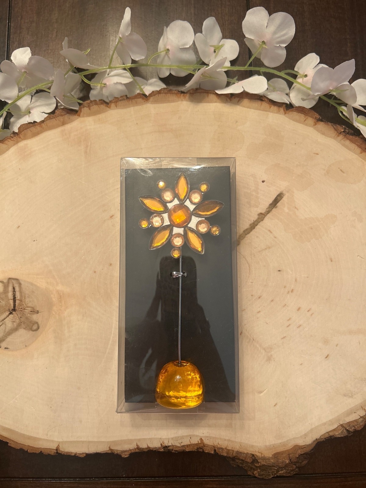 Decorative Amber-Colored Gem Flower Plant Stake