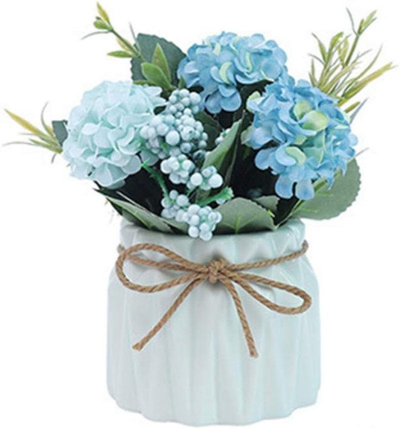 Fake Hydrangeas with Pot, Mini Hydrangea Artificial Flowers Artificial Plant in
