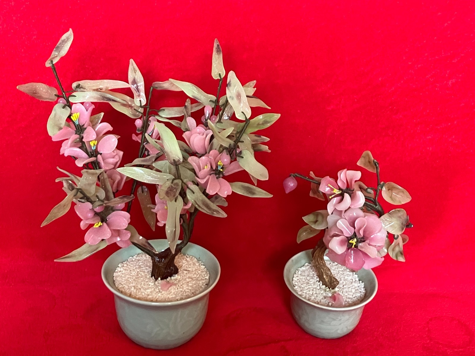 CHINESE JADE STYLE TREE PINK GLASS FLOWER BONSAI ** LAS VEGAS Pick UP ONLY **