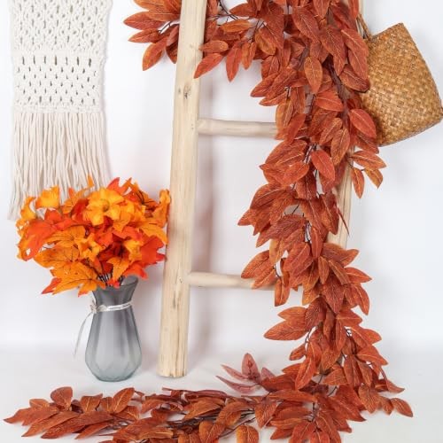 Artificial Eucalyptus Leaves Vine 6Ft Fall Ivy Garland | Fake Vine Orange