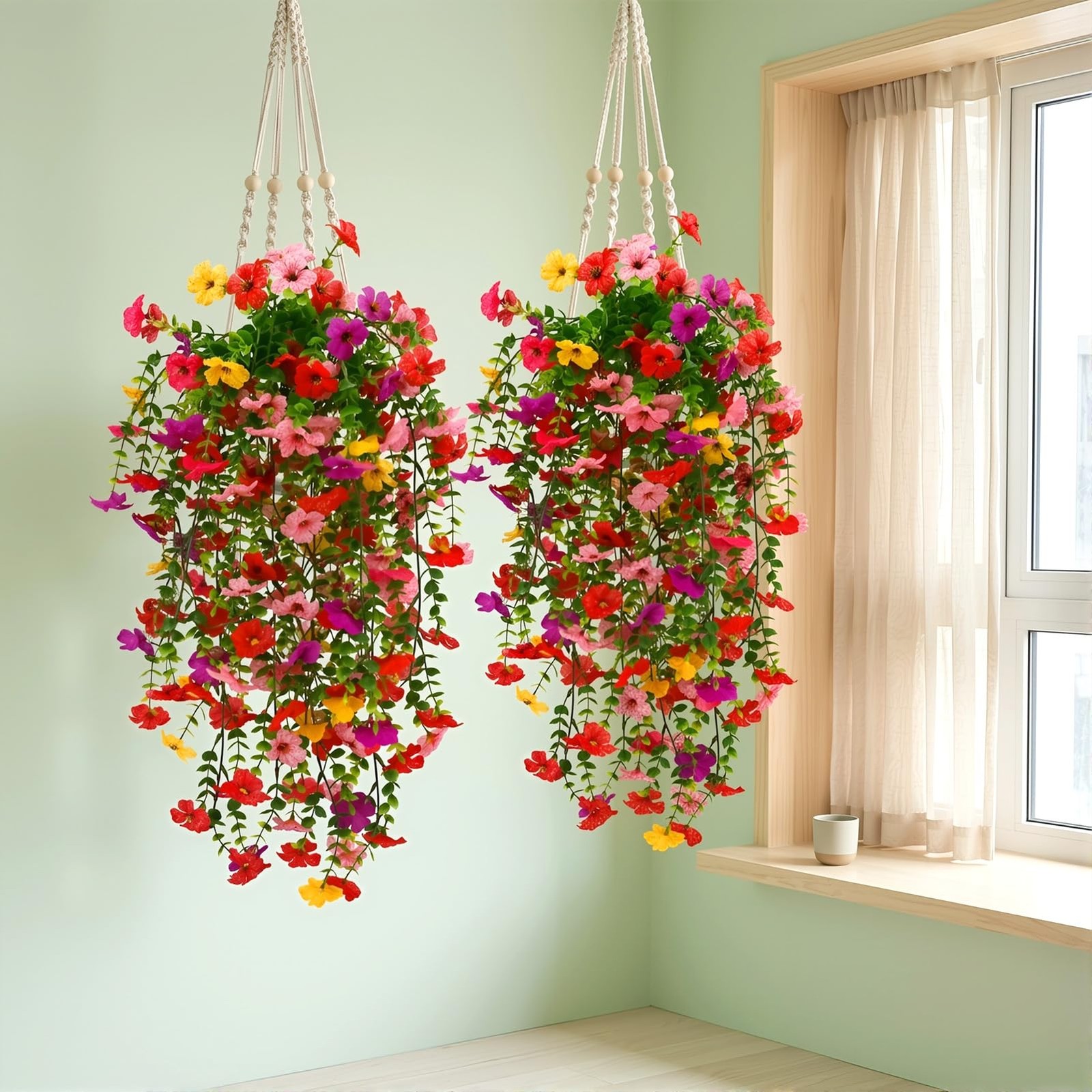 Artificial Flowers Hanging Plants 4 Pack Faux Vines Pothos Fern UV Resistant …