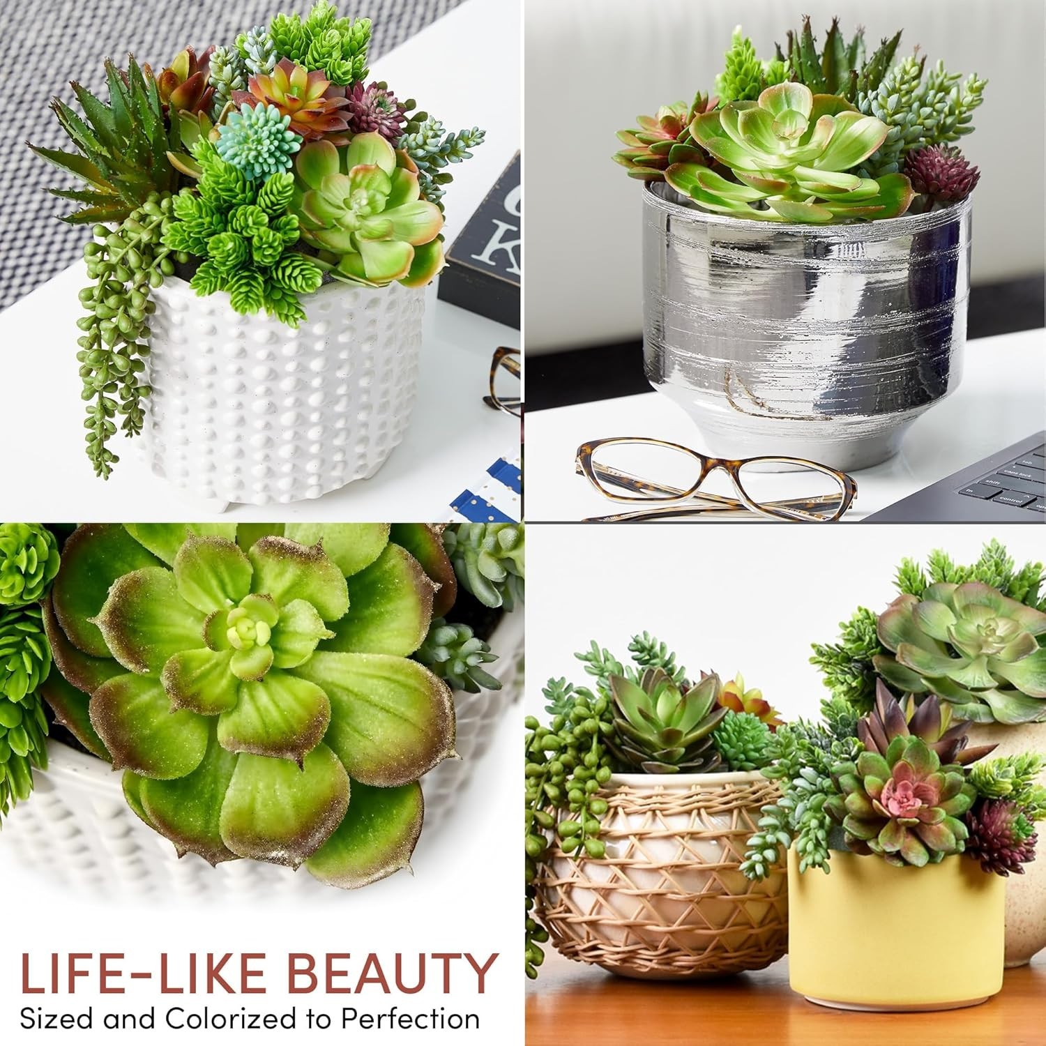 Elegant 14-Pack Artificial Succulents – Realistic Indoor/Outdoor Decor
