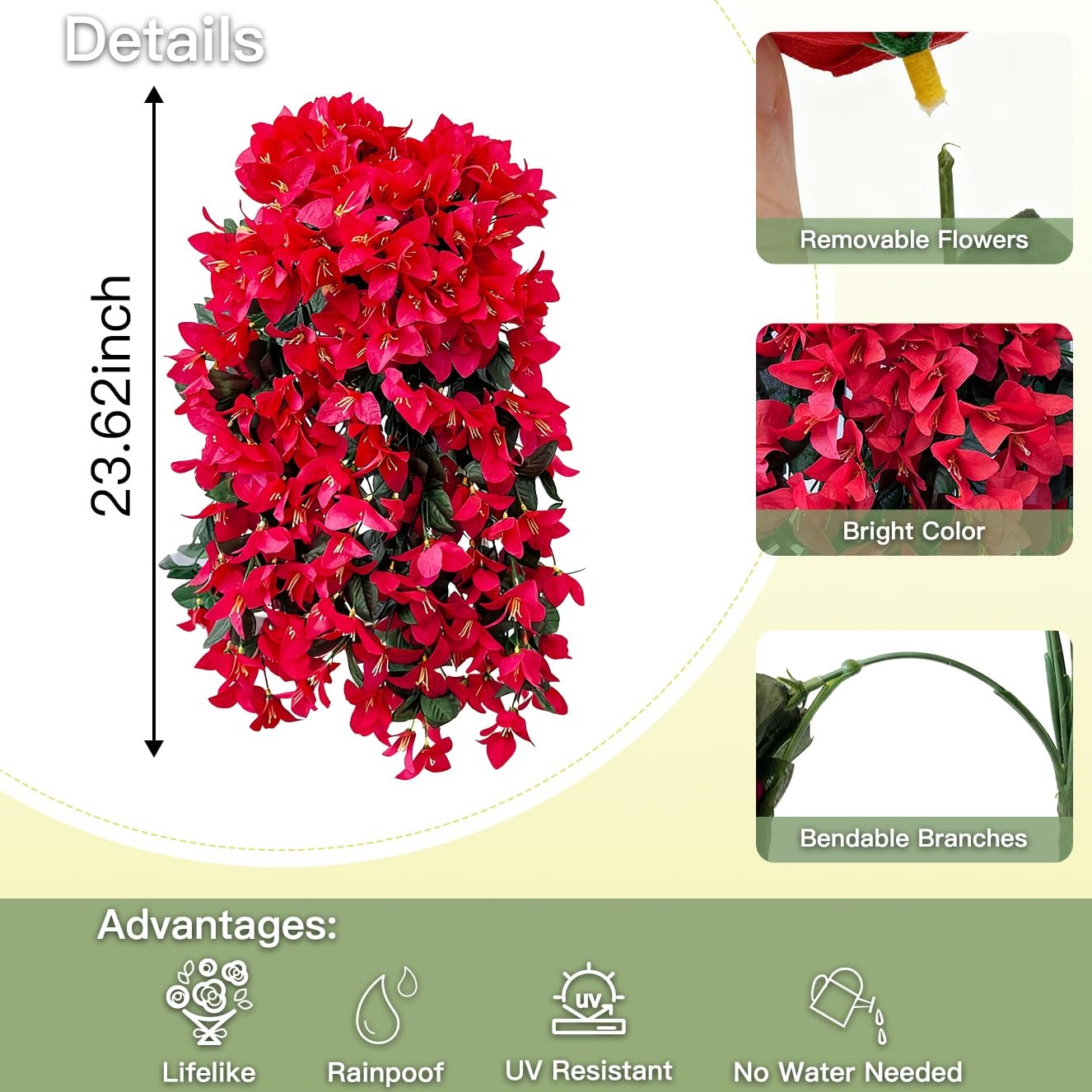 Artificial Flowers for Outdoors Fake Red Bougainvillea Hanging Flower Decorat…