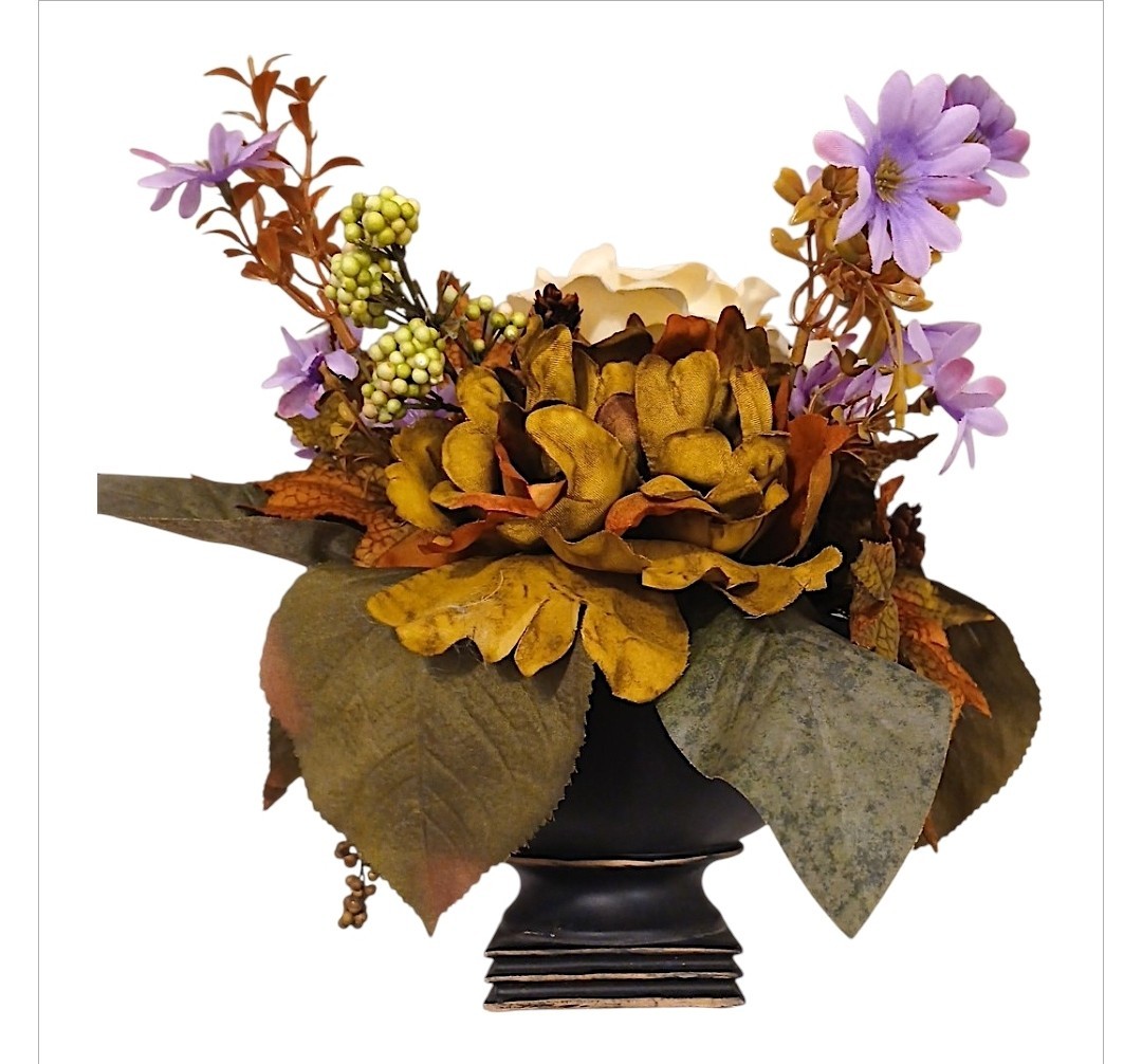 English Yellow Rose Autumn Floral Arrangement Dark Academia Bouquet Ceramic Vase
