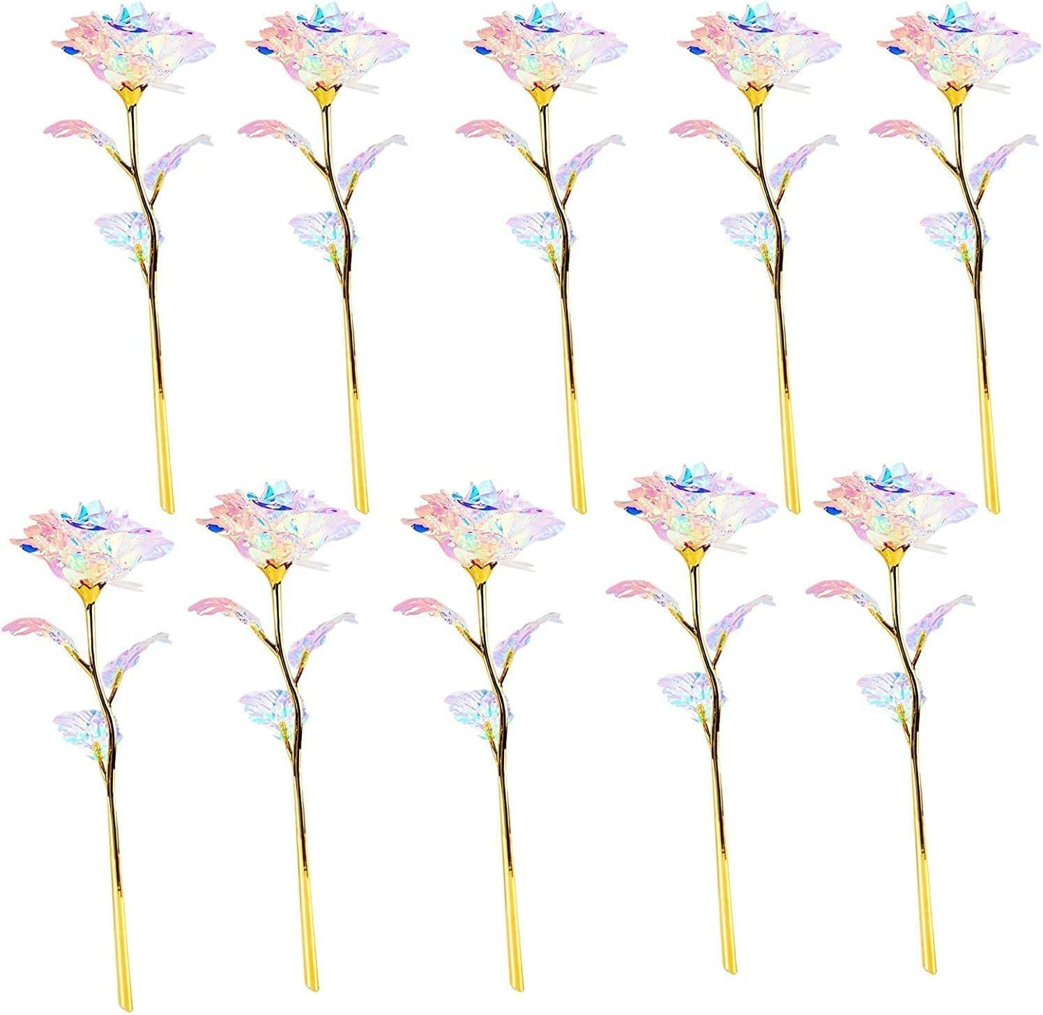 10pcs 24K Colorful Artificial Flower Rose Rainbow Rose Gift Mother’s Day Birt…
