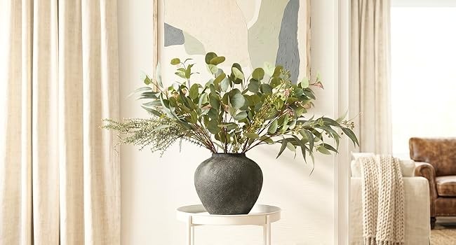 Faux Arrangement – Eucalyptus & White Hydrangea Flowers, Large Artificial Floral