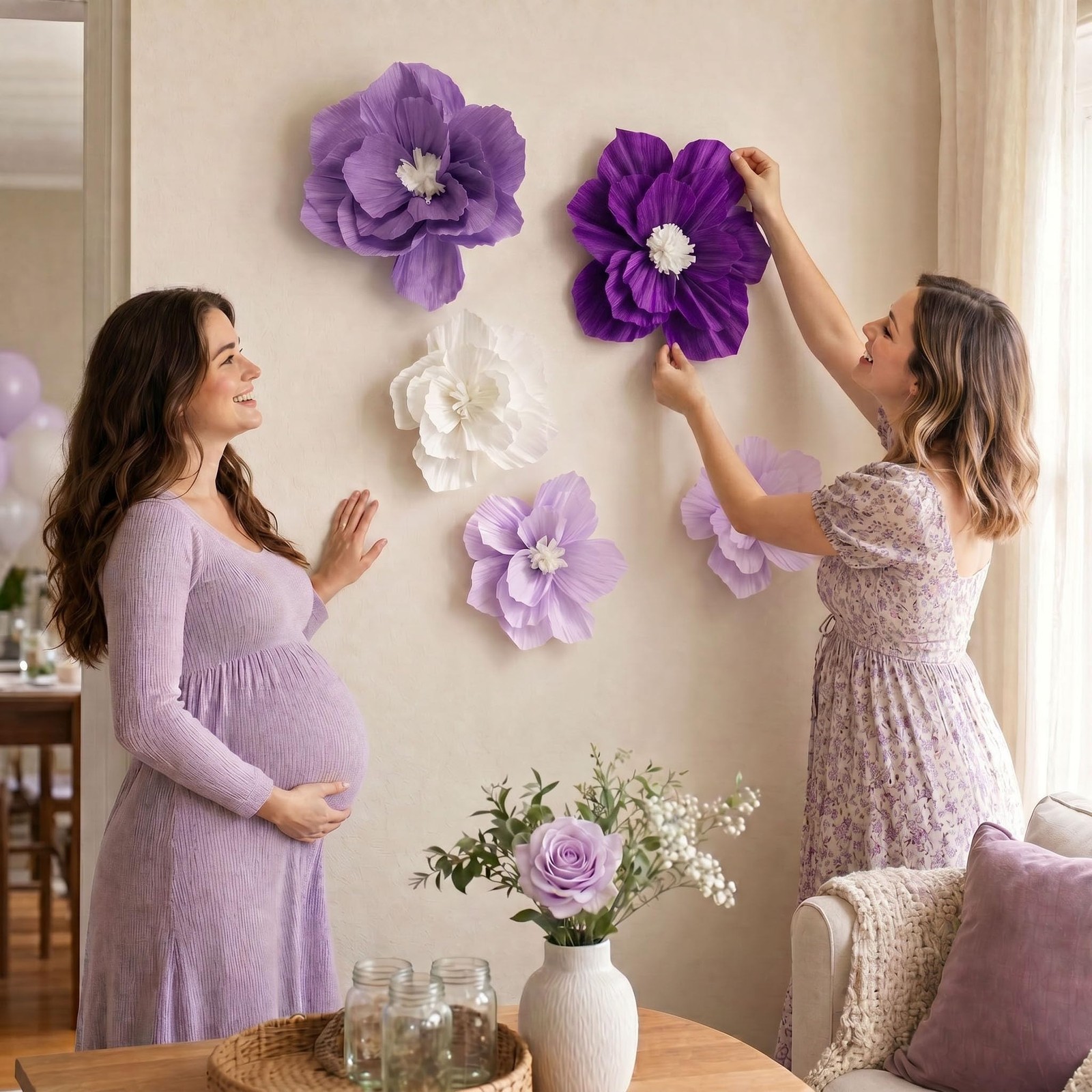 Purple Paper Flowers 3D Wall Décor Birthday Party Decorations Women