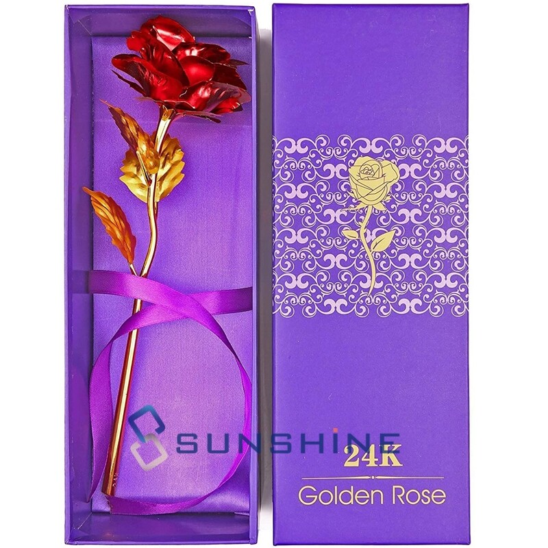 24k Gold Plated Foil Rose Flower Long Stem Dipped Valentines Day Gift For Her