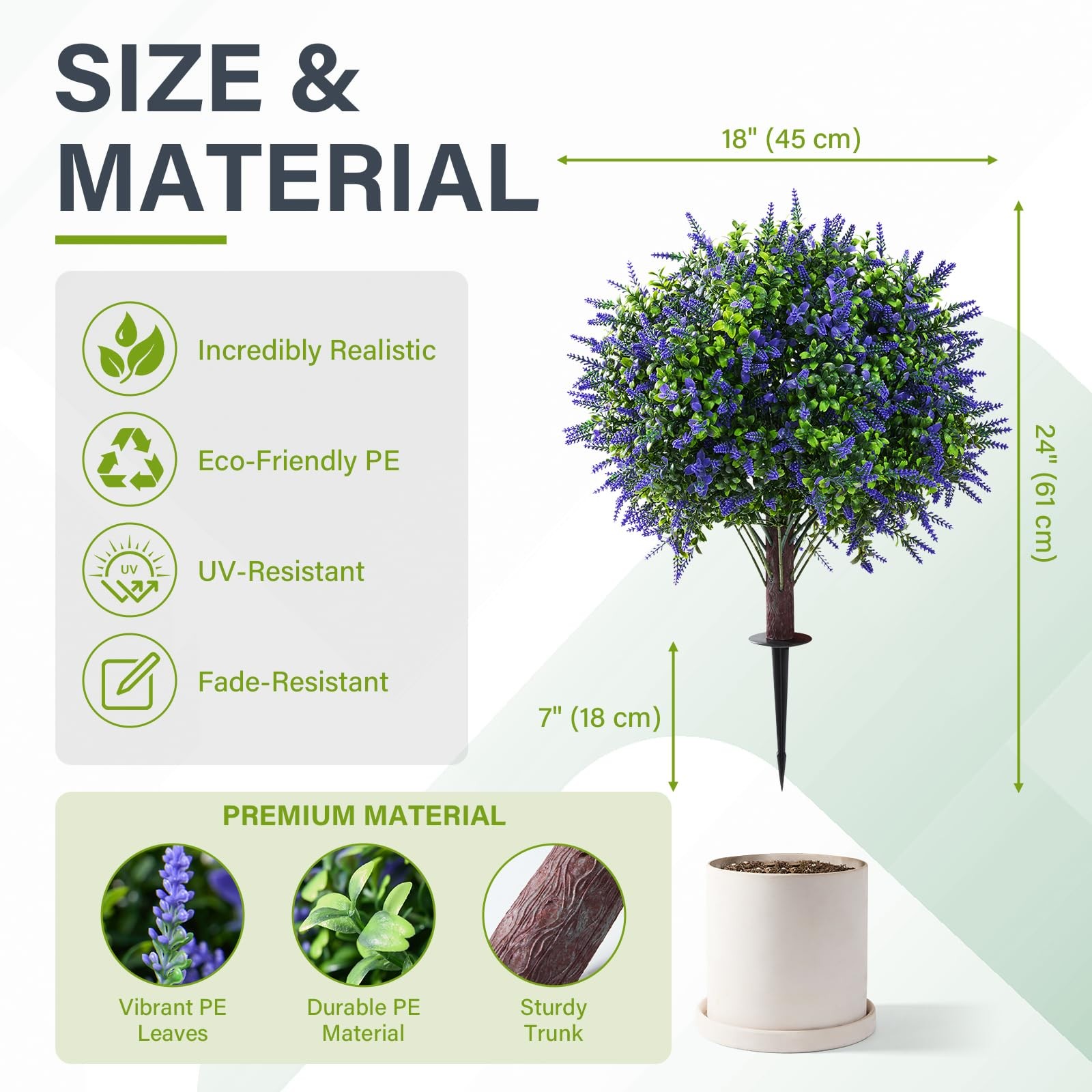 Artificial Lavender Topiary – 24″ Set of 2 Realistic Faux Shrub Bushes with G…
