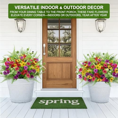 Artificial Flowers for Outdoors, UV Resistant No Fade 16 Bundles 7 Styles Fake
