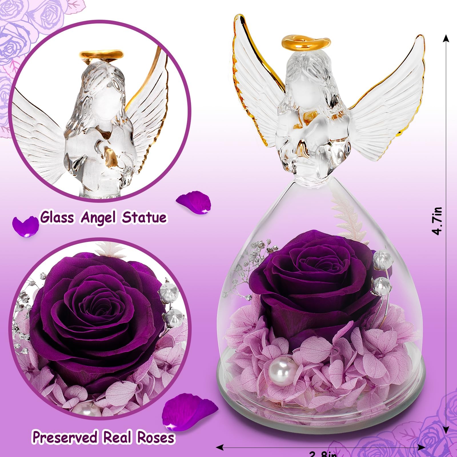 Birthday Rose Gifts for Women Preserved Flowers & LED Angel Figurines for Mom…