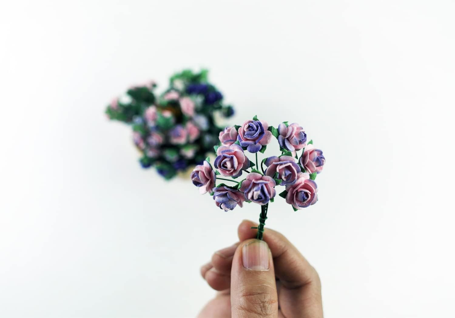 100 pcs Mini Rose Mixed Violoet Two Tone Color Mulberry Paper Flower 15-18 mm…