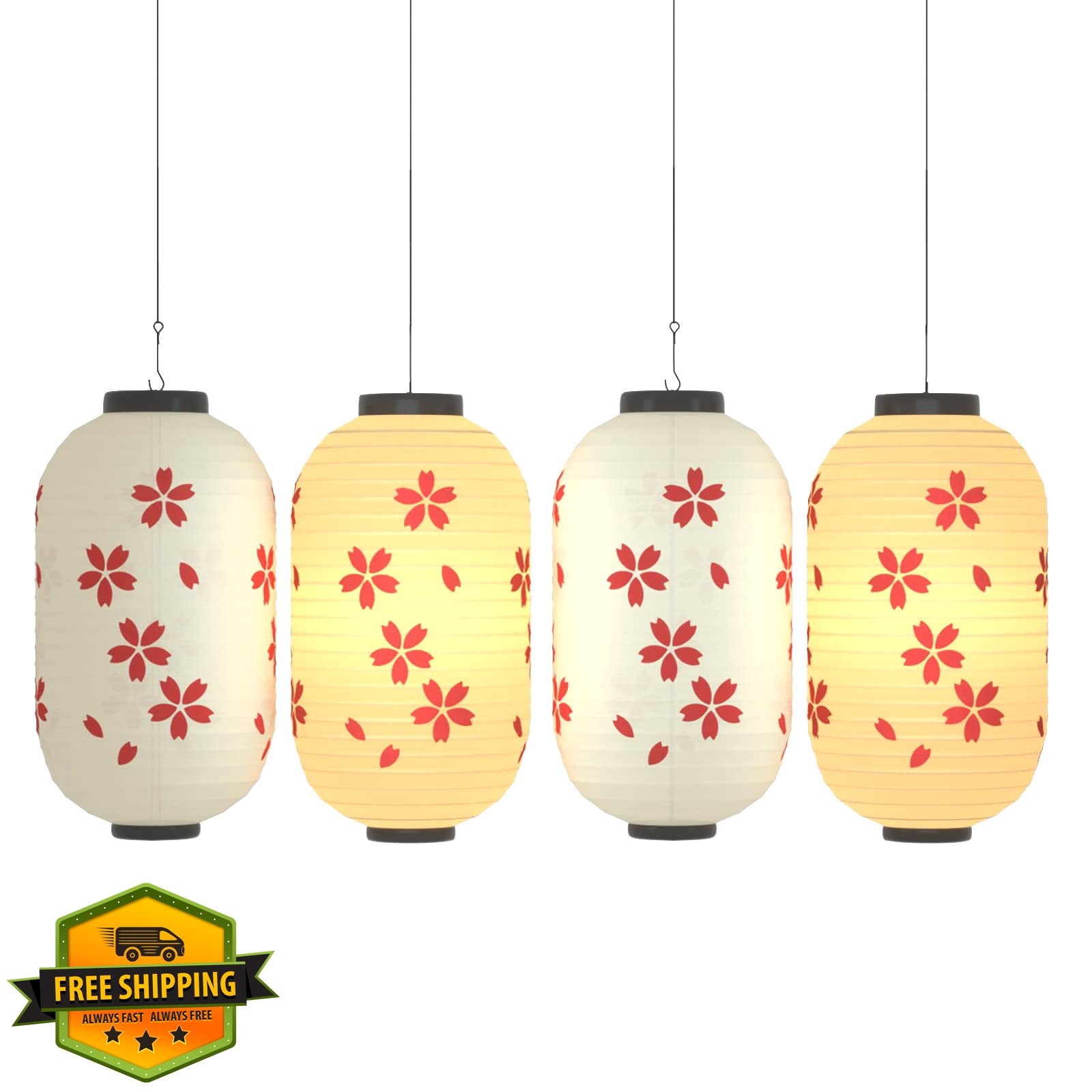 ZUEXT Lanterns Beige White Silk Cherry Blossom